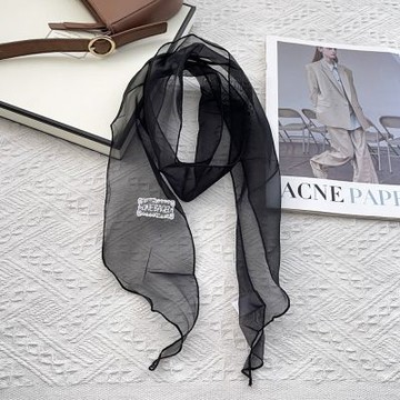 【JC Collection】韓國歐根紗清新典雅輕薄飄逸長條領巾絲巾(黑色、水藍色、白色、裸粉、卡其色)