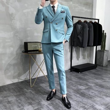 雅痞成熟西裝套裝男士潮流韓版修身新郎結婚雙排扣禮服商務西服男