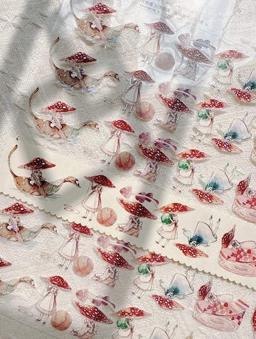 蘑菇小姐 (1) 可愛い少女 PET 和紙膠帶 貝殼光 10米卷 台灣製