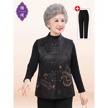 中老年人秋裝女媽媽唐裝馬甲新中式奶奶外穿坎肩太太馬夾媽媽外套