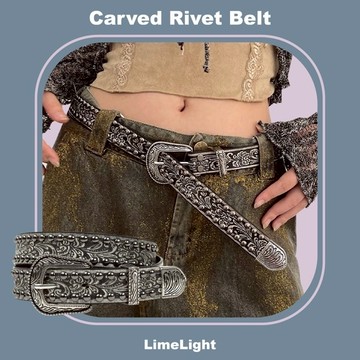 ☆LimeLight☆ 變形蟲 腰果花 鉚釘 龐克 個性必備 皮帶女生 皮帶男生 腰帶 皮帶 Y2K皮帶 BEL-054