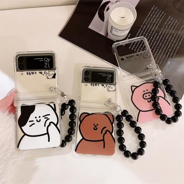 可愛卡通小動物適用三星zflip6手機殼折疊屏zflip5全包鉸鏈保護套zflip4透明防摔殼zflip3超薄外殼男女款翻蓋