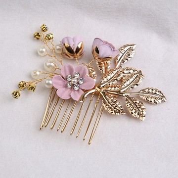 【RJ New York】紫花水鑽珍珠金葉新娘髮飾 髮釵 髮梳 (紫金色)