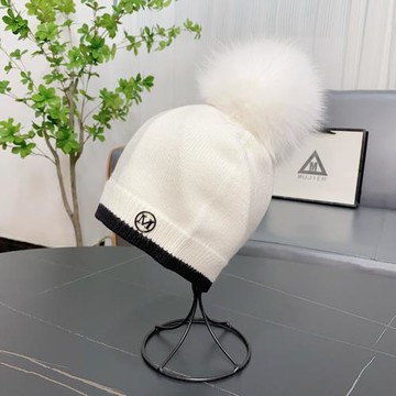 法國M標拼色大狐貍毛球帽子女秋冬季兒童保暖護耳針織羊毛帽子男