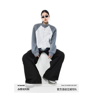ICHMODE 美式滿印波點開衫外套女2026秋季新款寬松運動衛衣上衣