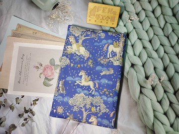 動物系列-棉麻布寶藍底獨角獸款布書套-布書衣可適用A5/25K現貨