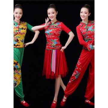 民族2025新款廣場舞蹈服裝女上衣團體運動跳舞秧歌服表演出服套裝