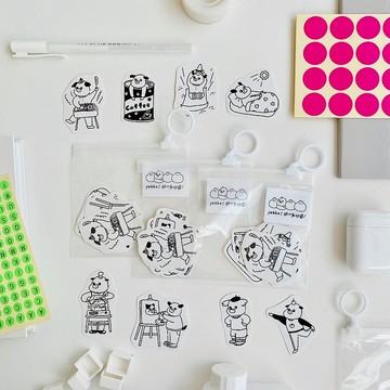 開心動物園-狗狗No.1黑白線條貼紙包/手帳貼紙