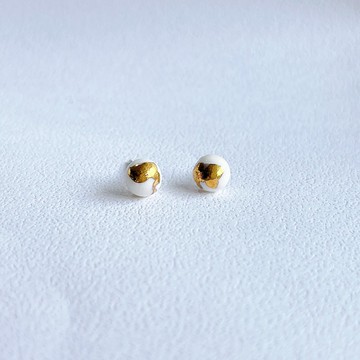 純白瓷珠鎏金手作白瓷耳環 陶藝 獨一無二