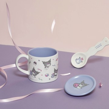 【WOKY 沃廚】WOKY X SANRIO Kuromi酷洛米 陶瓷馬克杯(附點心盤、造型湯匙)