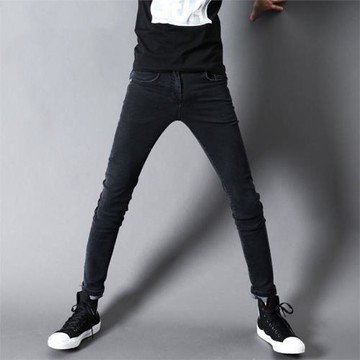 秋冬韓版休閑小腳褲男黑色牛仔褲修身顯瘦彈力潮流百搭男生長褲子