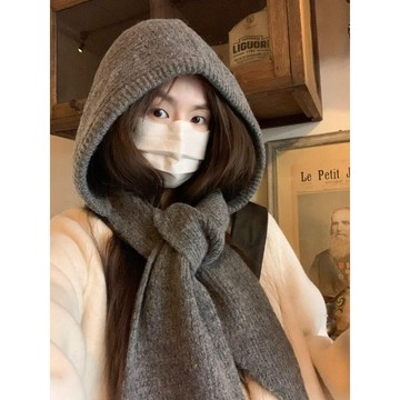 韓系ins帽子圍巾一體保暖針織帽女冬季護耳巴拉克拉法帽毛線帽男 毛絨帽子圍巾一體騎車 毛線帽 針織帽 毛帽 可愛毛帽 保