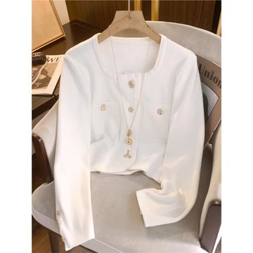 2025早秋爆款小香風純色方領女士短款外套高端時尚外穿重工針織衫