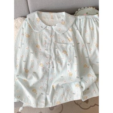 波點小狗卡通云朵純棉紗睡衣女款2025新款春秋季長袖寬松家居服夏