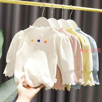 Ary 女童毛衣 女童針織衣 女童打底衫 长袖上衣 新款1-5歲女寶寶簡約可愛打底衫 女嬰兒童春裝新款女童彈力修身T恤