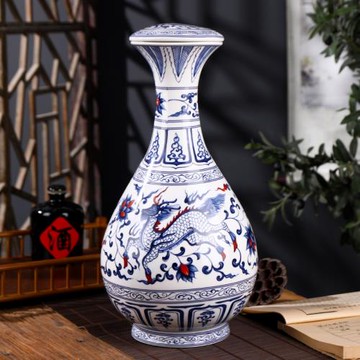 景德鎮陶瓷酒瓶 仿元青花玉壺春十斤裝酒罐 10斤裝龍鳳呈祥泡酒壇