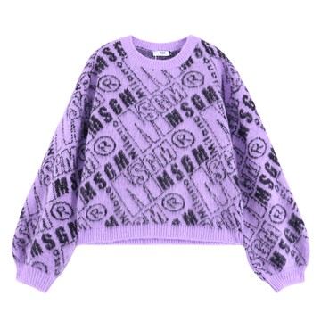 MSGM Kids 紫色滿版logo長袖上衣