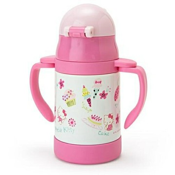 【震撼精品百貨】Hello Kitty 凱蒂貓 Sanrio HELLO KITTY嬰童用不鏽鋼雙耳吸管壺/學習杯(甜點)#82439 震撼日式精品百貨