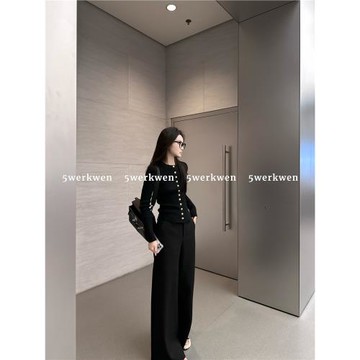 5werkwen冬季垂感寬松拖地西裝褲