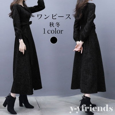 ワンピース レディース 40代 秋冬 きれいめ マキシ丈ワンピース 大きいサイズ 長袖 Aラインワンピース 通勤 リボン 着痩せ 通販 Lineポイント最大get Lineショッピング