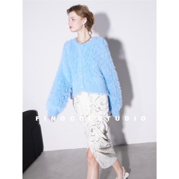 FINOCCI就是要亮眼蓬松定染亮絲馬海毛特殊浮線高級光澤加厚毛衣