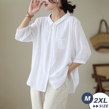【LANNI 藍尼】現+預 薄款純色棉質五分袖襯衫(上衣/棉麻/女裝)