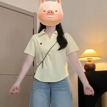 L-5XL 大尺碼 polo領正肩短袖t恤女新款夏季顯瘦遮肉休閑上衣