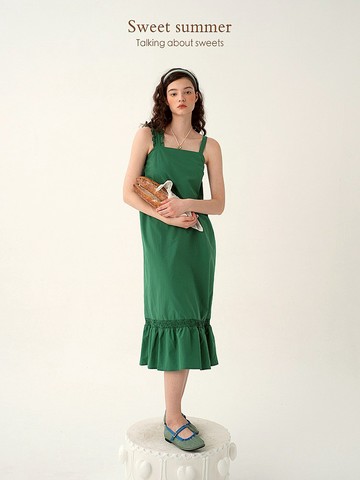Mintcheese 不對稱花邊肩帶天然感連衣裙