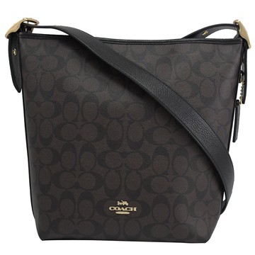 COACH C2819 Val Duffle 印花拼接皮革斜背包.深咖/黑