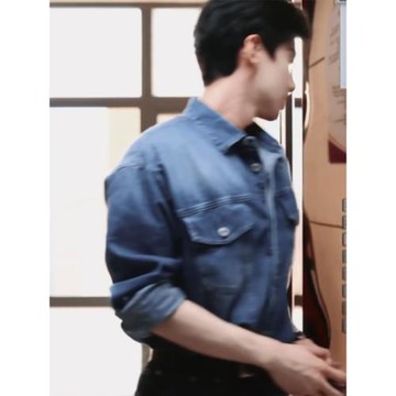 白敬亭同款牛仔外套男款美式高街工裝夾克cleanfit深藍色牛仔襯衫