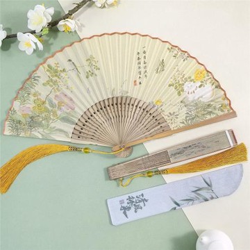 古代扇復古風折疊扇漢服旗袍扇子仿古絹布扇古典折扇中國風女扇子