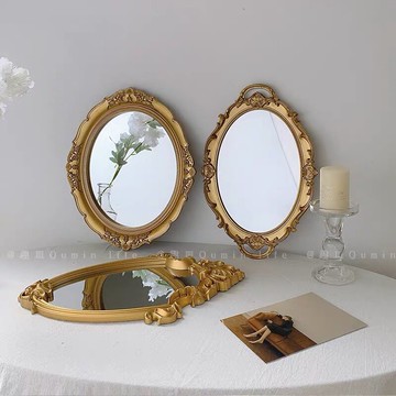 ins風少女化妝鏡學生宿舍臺式梳妝鏡桌面網紅家用復古浮雕法式