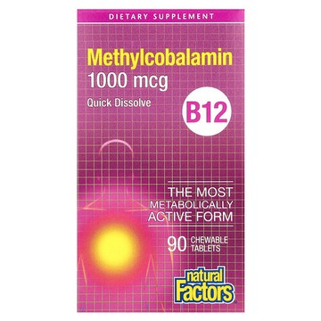 Natural Factors, B12，甲鈷胺，1,000 微克，90 粒咀嚼片