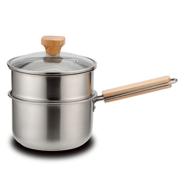 Balunfini IH電磁爐三層複合底原木手柄蒸氣兼用單柄鍋 16cm  單色  1個