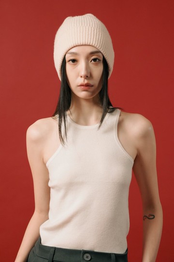 厚織羊毛羅紋毛帽 - 米白