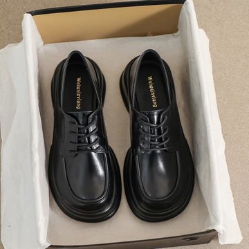 2025春季新款大碼女鞋41—43厚底單鞋粗跟復古英倫風系帶小皮鞋女