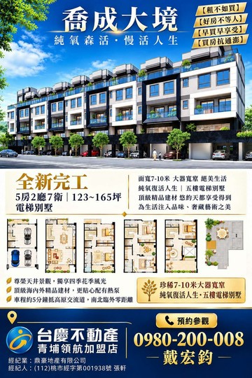 全新龍潭石門5套房7米寬雙拼車位景觀電梯豪宅別墅B｜桃園市龍潭區民治五街