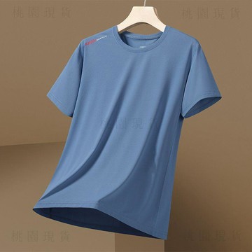 冰絲夏裝🚚新款休閒冰絲速幹短袖T恤男夏季薄款透氣百搭T恤純色圓領運動上衣