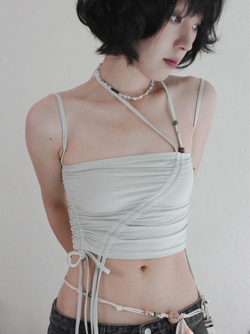 Shirring Strap Tube Top_SAGE GREEN