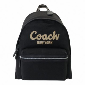 COACH CARGO 繡線字母LOGO 帆布後背包(黑)中款