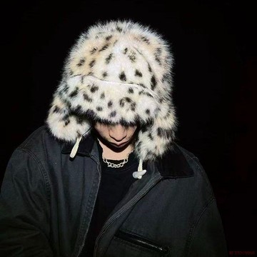 精選好物🌈山貓豹紋2025秋冬新款加厚保暖時尚男士帽子毛絨耳朵護耳時尚帽子