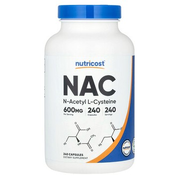 Nutricost, N-乙醯半胱氨酸（NAC），600 毫克，240 粒膠囊