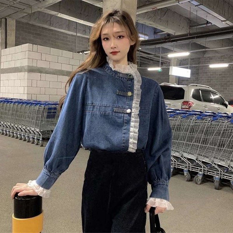 夏休みsale ブラウス レディース ファッション 長袖 代 30代 40代 50代 女性 カジュアル 春 秋 ダンガリーシャツ レース ランドネック 春秋 10代 通販 Lineポイント最大0 5 Get Lineショッピング