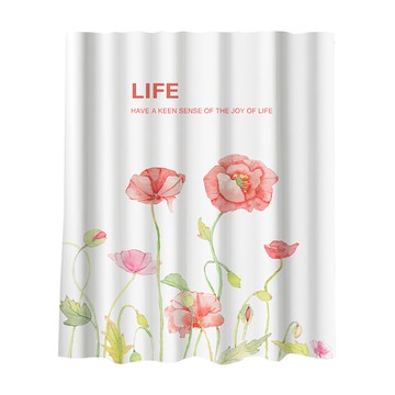 半島良品 不透光防霉防水浴簾 附掛勾  180 x 180cm  水彩粉花  1組