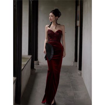 Alice魚尾性感開叉《心口玫瑰》敬酒服新娘高端宴會新中式晚禮服