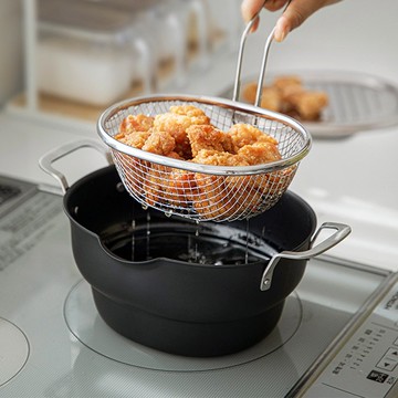 日本霜山 多功能窒化防鏽鐵炸鍋(附濾網&蓋) (IH爐可用)