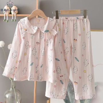 現貨韓國童裝2022春款女童兒童中大童小兔子家居服睡衣套裝