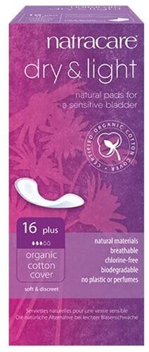 Natracare Organic Cotton Cover Dry & Light Pads Plus 16 Pads
