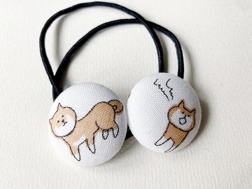 兒童髮飾 手作布包鈕釦髮束髮圈 柴犬表情 鬆緊帶髮圈 一組兩入