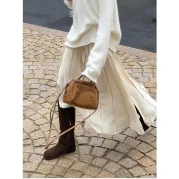 不規則設計感杏色半身裙2025秋季簡約小眾立體裁剪高級感開衩長裙